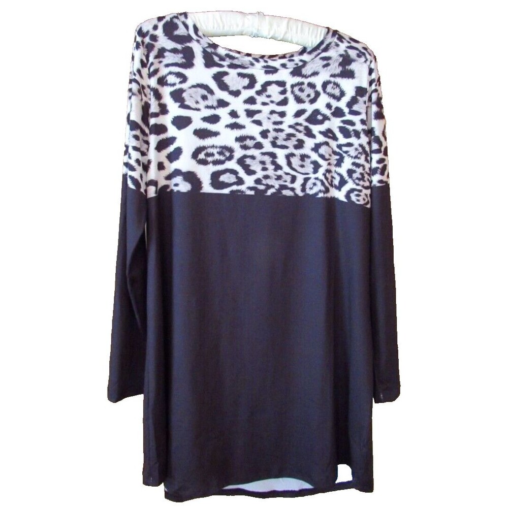 Nanu Long Sleeve Black and Animal Print Tunic Top Size M